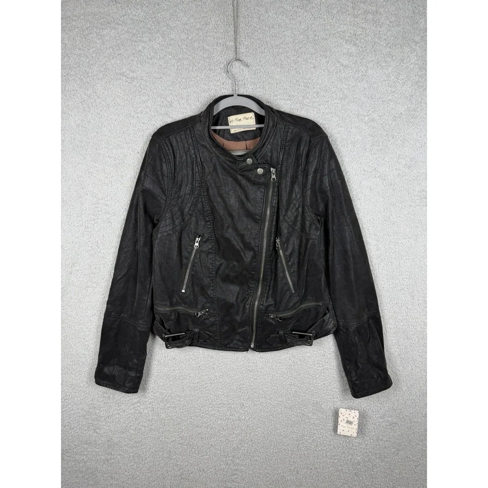 NWT We The Free People Faux Vegan Leather Moto Motorcycle Jacket Medium Biker L